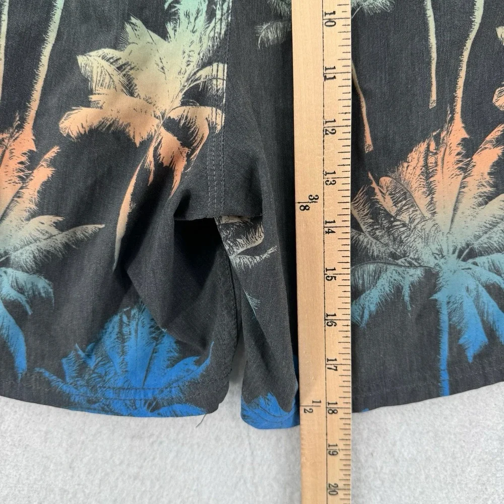 Rip Curl Lay Days Shorts Mens XL Palm Tree Print Gray Elastic Waist Board Shorts